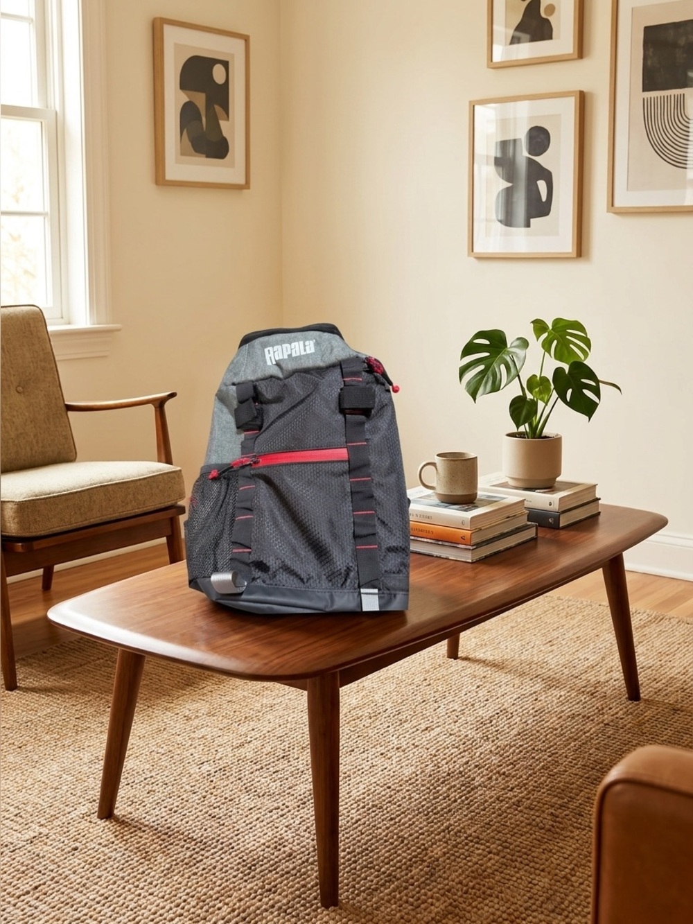 Rapala Hiking Backpack Gray/Black/Red, Zipper Closure, Padded Adjustable Straps